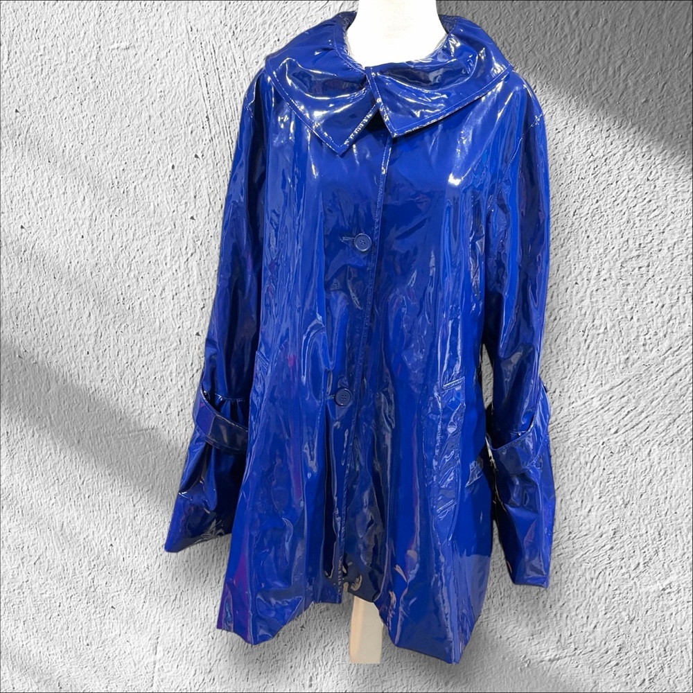 George Simonton Cobalt Blue‎ Patent PVC Asymmetric Collar Raincoat L